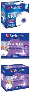 DVD+R Verbatim  8.5ГБ, 2.4x8x, 10шт., Jewel Case, Printable, двухслойный, (43517, 43665), записываемый DVD диск